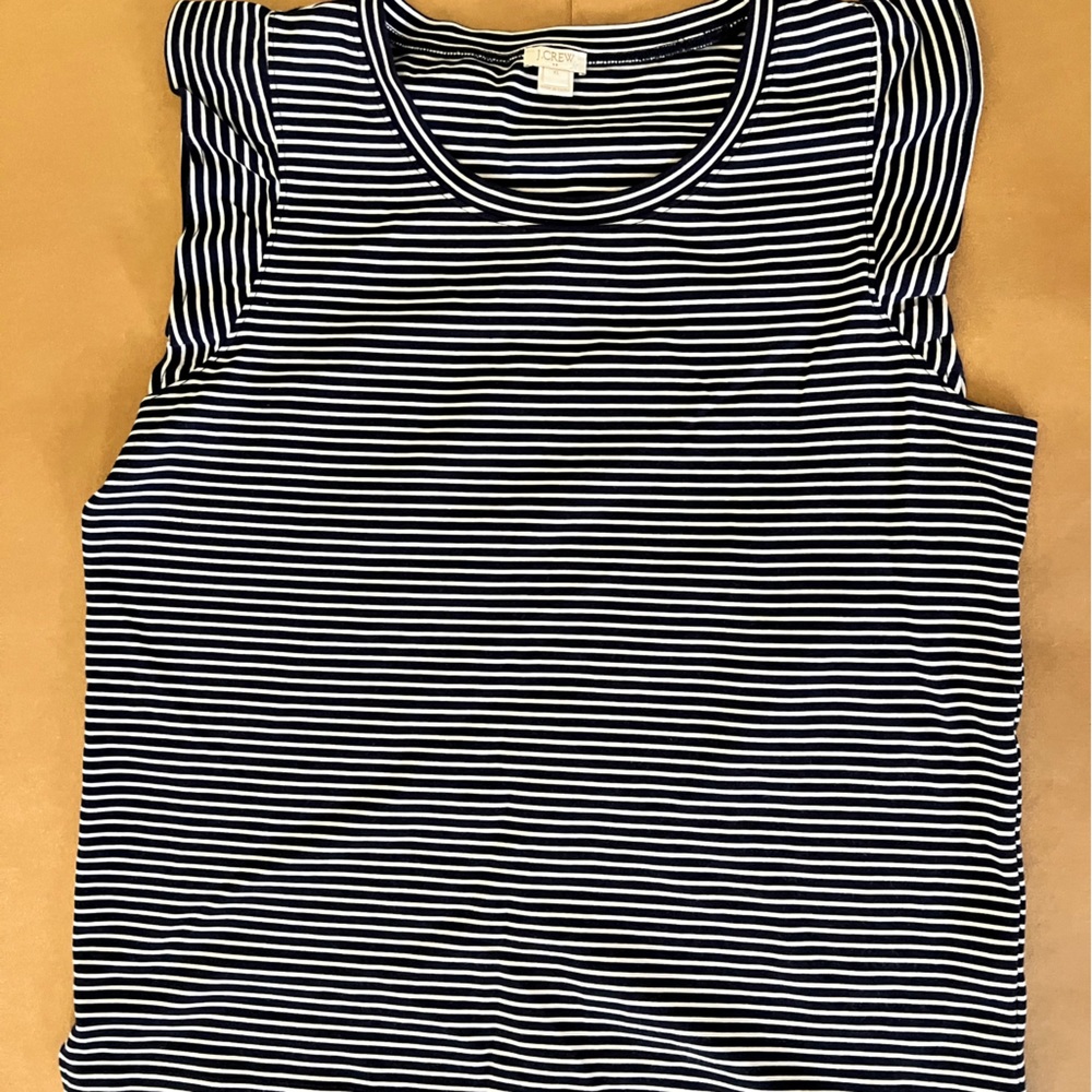 J. Crew Women’s XL Blue and White Striped T-shirt with cap ruffle sleeve